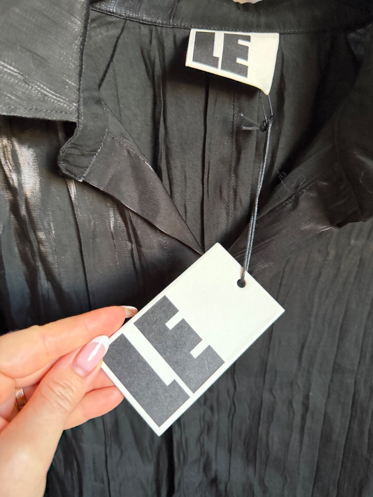 Nwt Local European Black Shimmer Crinkle Oversized Button Down Shirt Sz S — image 6 of 8